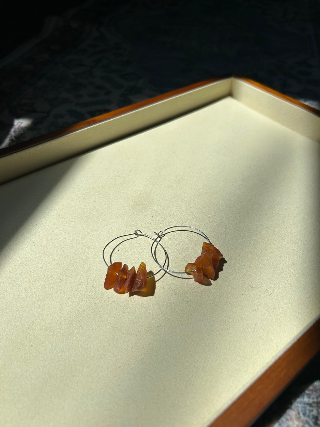 Raw Amber Hoop Earrings