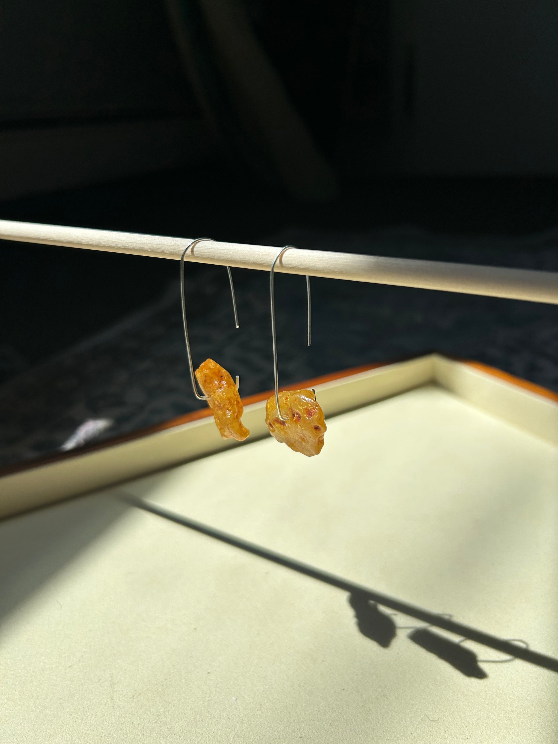 Raw Amber Golden Hoop Earrings