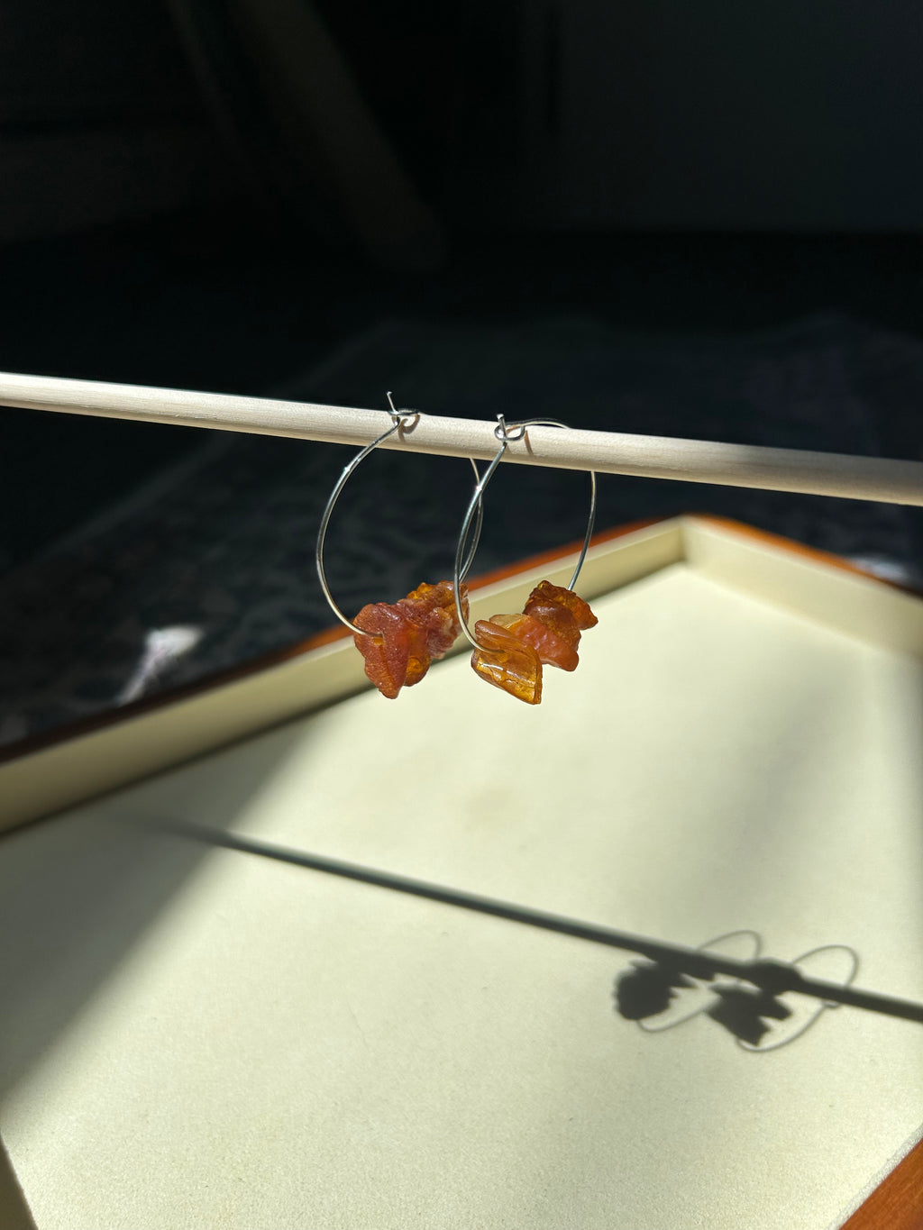Raw Amber Hoop Earrings