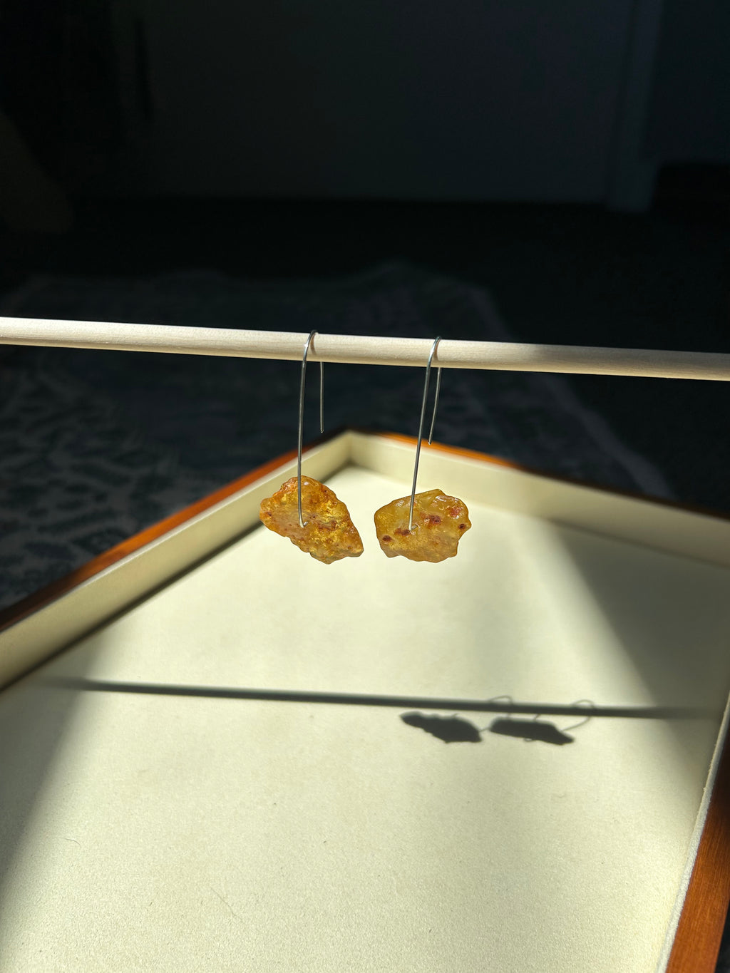 Raw Amber Golden Hoop Earrings