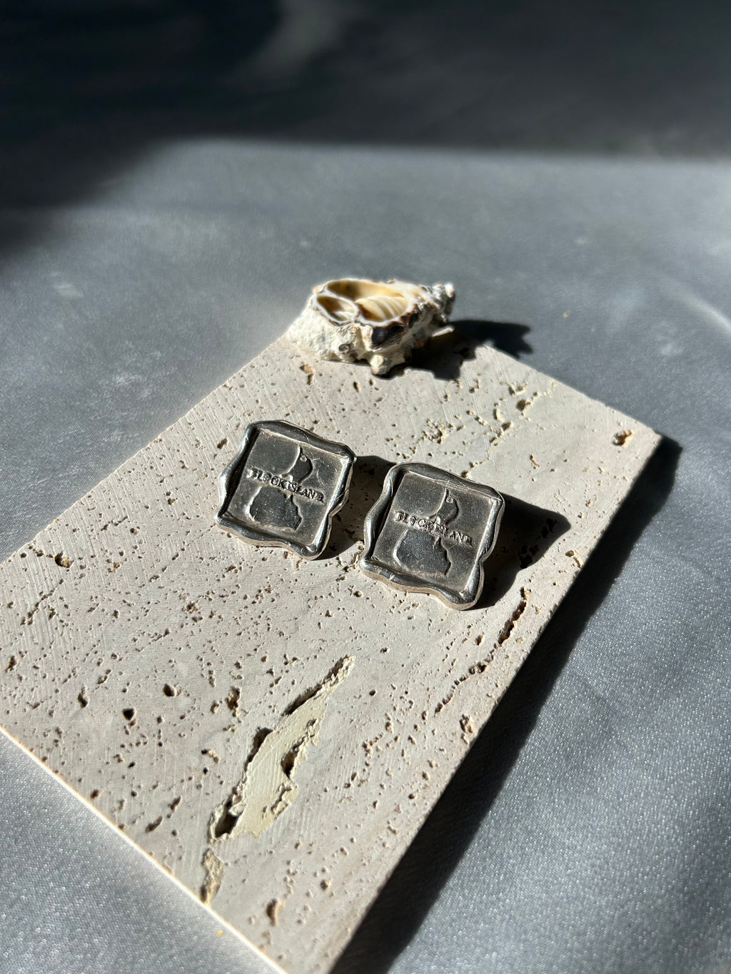 Sterling Silver Block Island Stamp Earrings