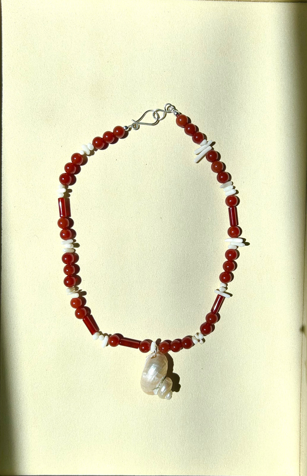 Carnelian Agate Pearl Necklace