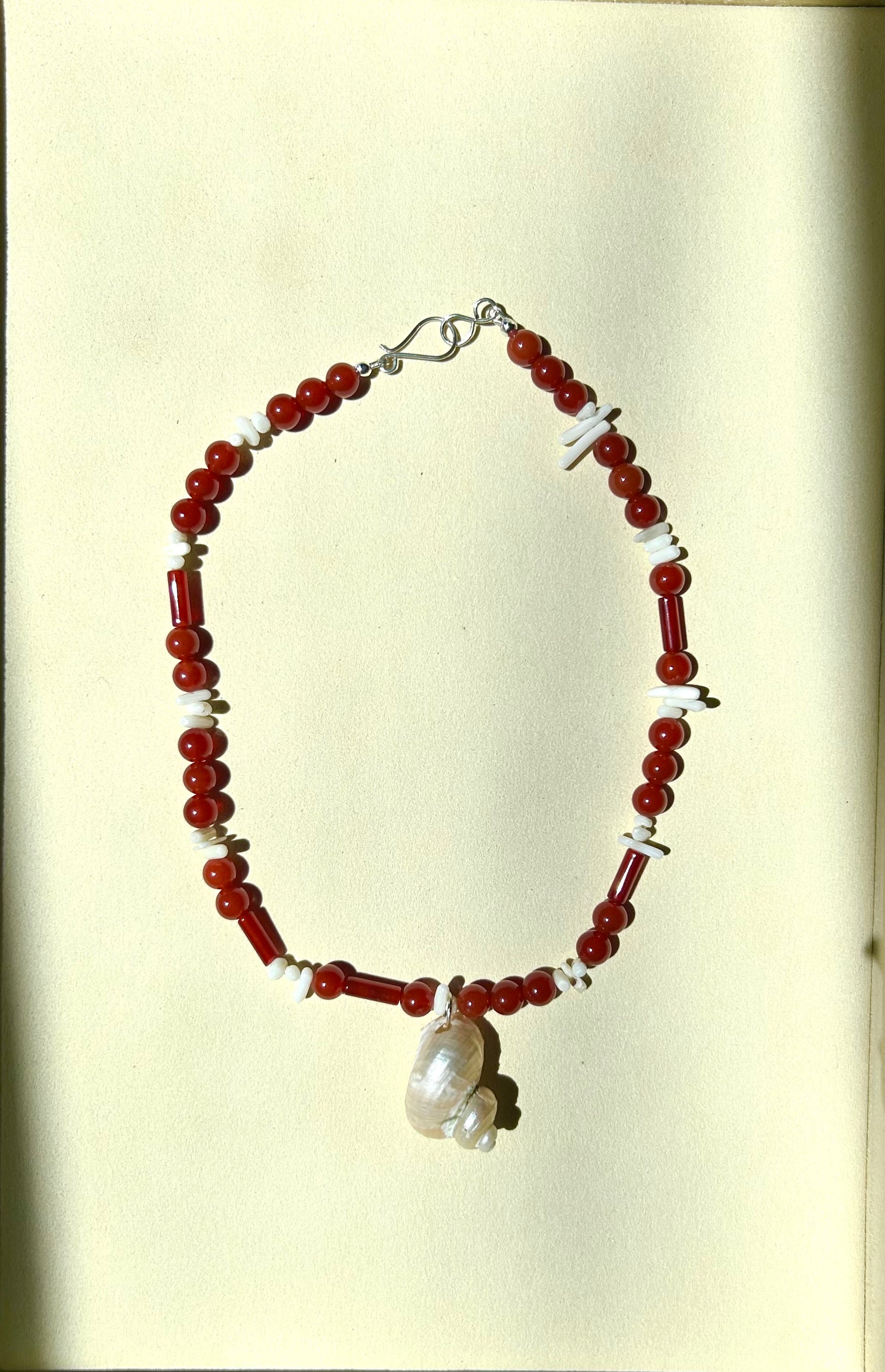 Carnelian Agate Pearl Necklace