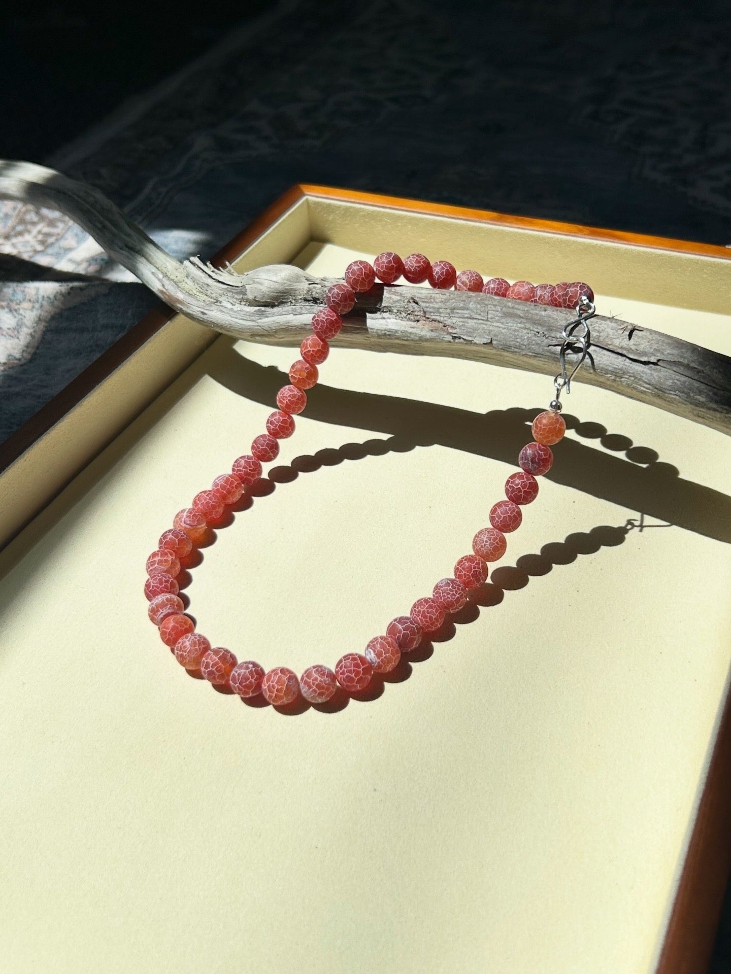 Red Vein Beaded Necklace