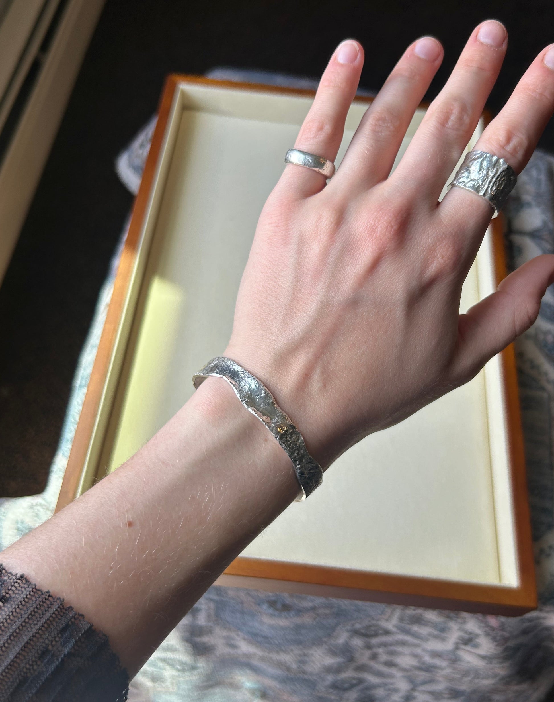 Sterling Silver Melted Abstract Modern Cuff Bracelet